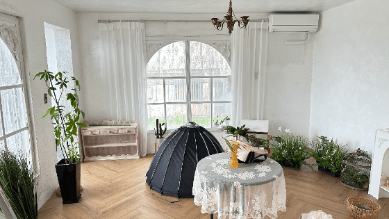 Arched window set with natural light